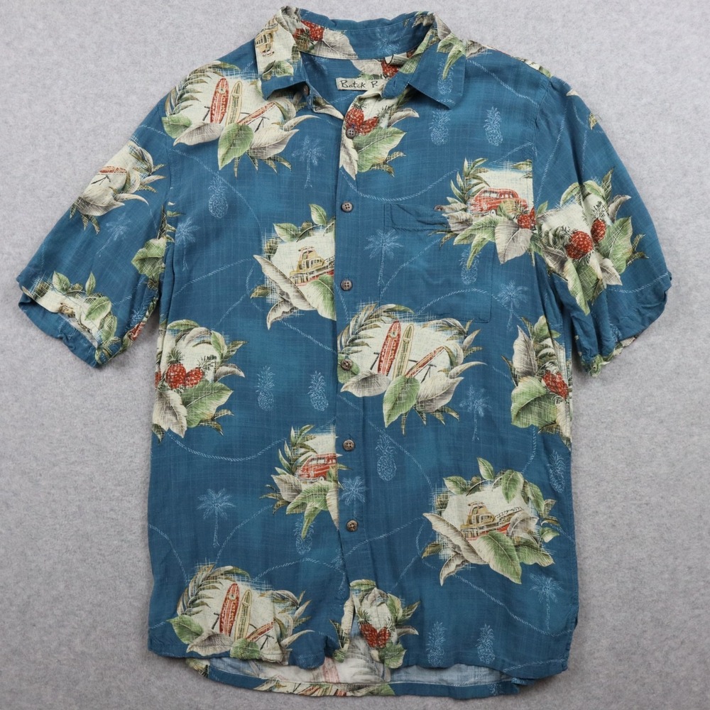 Batik Bay Shirt Mens Small Hawaiian Tropical Casual Button Up Blue Short Sleeve